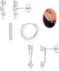 FIASASO 3-Pair Sterling Silver Earring Set