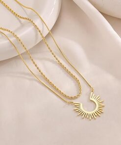 14K Gold Plated Sun and Moon Necklace